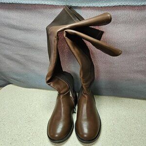 🆕Women Brown-pu Knee High Comfortable Thigh High Daily Low Flat Heel Long Boot